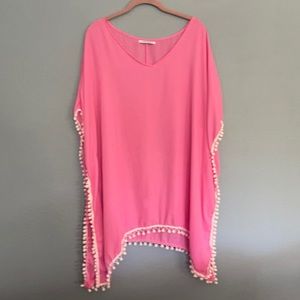 Pink with white PomPom fringe coverup